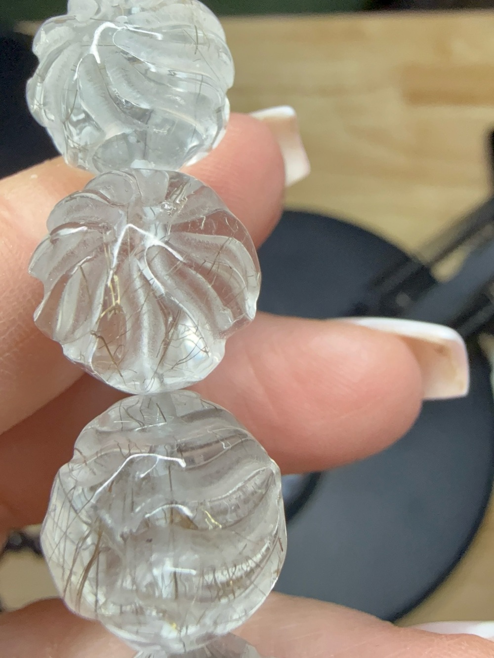 Nine Tail Fox Clear Quartz Gold Rutile Beads with 999 Silver Star Accent - Picture 9 of 9